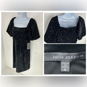 Julia Jordan NWT Black Velvet Sequin Puff Sleeve Dress Size‎ 4 Cocktail Formal